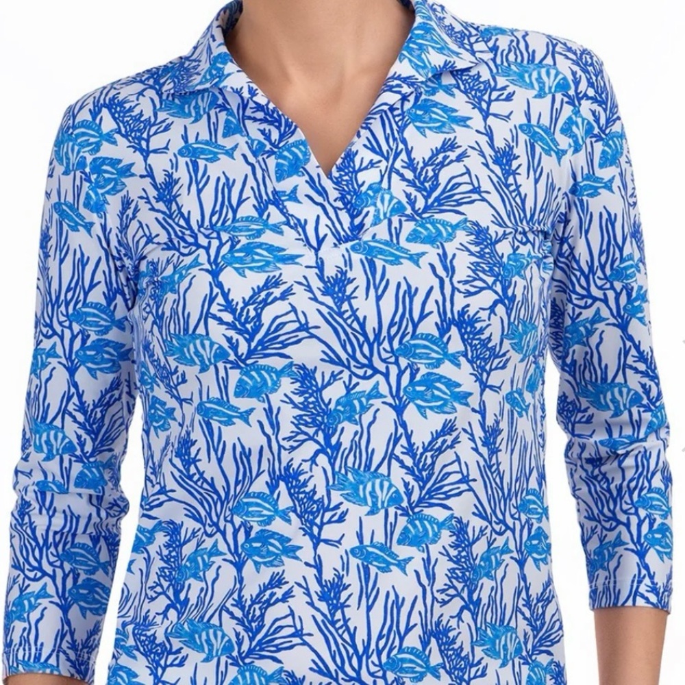 Leggiadro POLO COLLAR SPF long sleeve TEE IN FISH & CORAL L